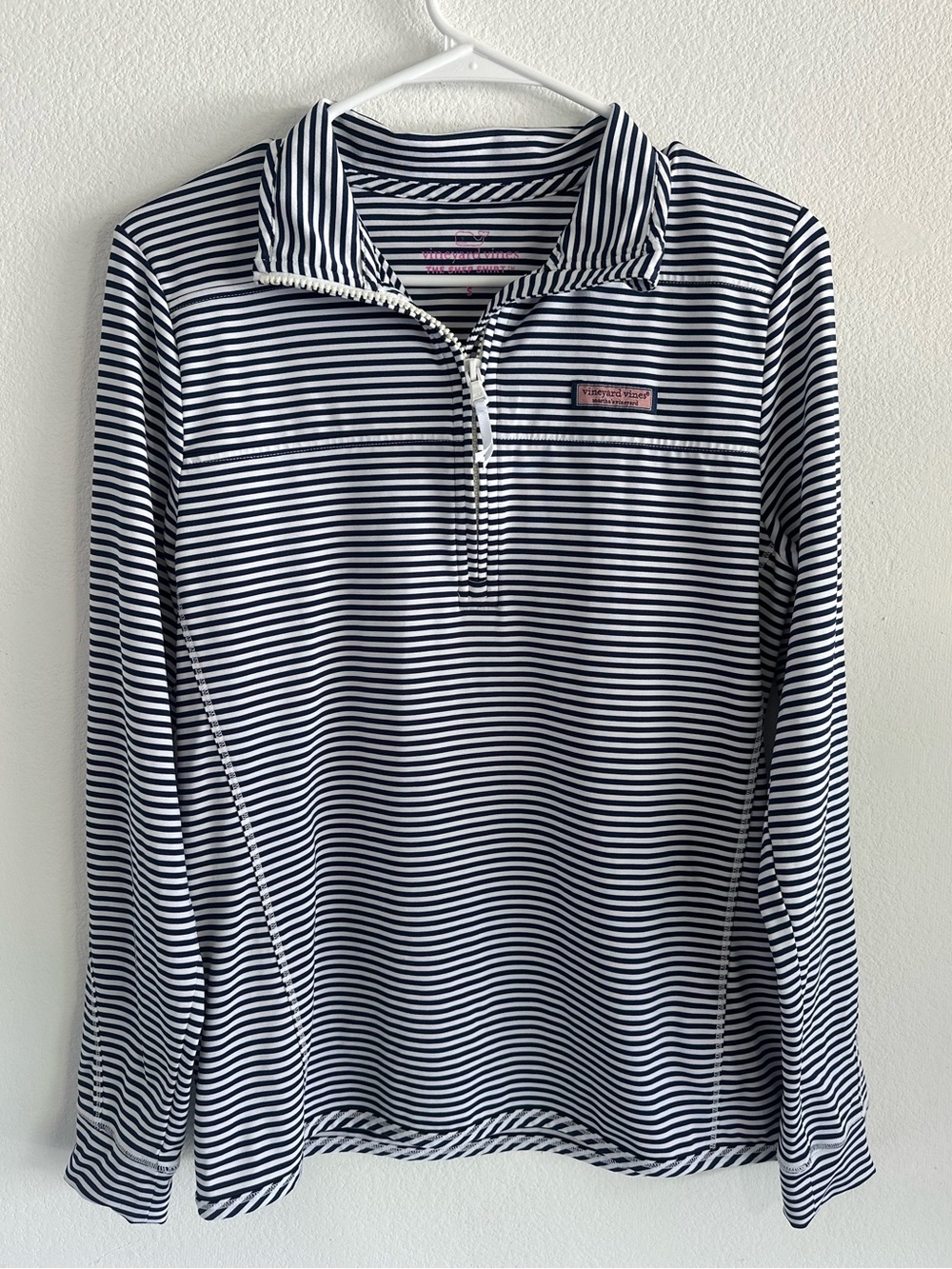 Vineyard Vines Performance Sankaty Shep Shirt Navy White Striped Quarter Zip